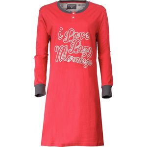 Irresistible Dames Nachthemd - Katoen - Lange Mouwen - Helder Rood - Maat S