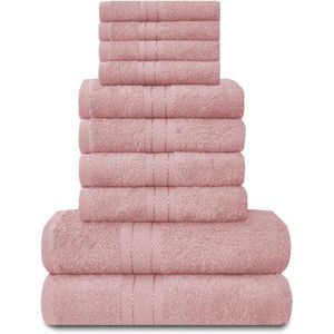 Handdoekenset voor gezinnen, 10-delig, 100% Egyptisch katoen, 4 x gezicht, 4 x handdoeken, 2 x badhanddoeken, hoge kwaliteit, zeer absorberend, badkameraccessoires, machinewasbaar, roze (Blush