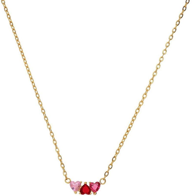 Lucardi - Dames Stalen Goldplated Ketting - Rood Zirkonia Hart - Staal - Goudkleurig - 47 cm