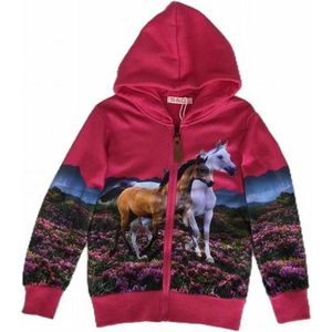 S&c Vest met paarden print Fuchsia mt 110/116