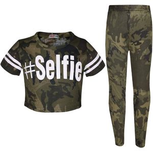 Meisjes Camouflage Crop Top en Legging Set - Camouflage Outfit voor Kinderen 7-8 Jaar