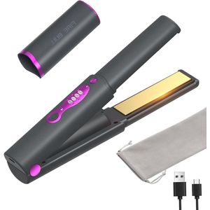 2-in-1 draadloze stijltang en krultang met titanium coating en snel opwarmend - draagbaar en oplaadbaar met type-C - anti-scald en 3 temperatuurniveaus