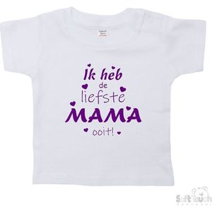 Soft Touch T-shirt Shirtje Korte mouw ""Ik heb de liefste mama ooit!"" Unisex Katoen Wit/paars Maat 62/68