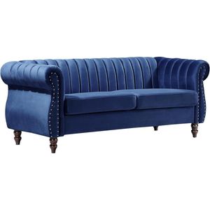 Trumbo - Chesterfield Driezitsbank - Koningsblauw - 100% Polyester - Fluweel