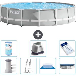 Intex Rond Prism Frame Zwembad - 457 x 107 cm - Grijs - Inclusief Pomp - Ladder - Grondzeil - Afdekzeil Filter - Zoutwatersysteem - Zwembadzout