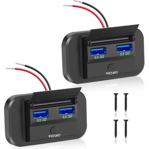 Dubbele QC3.0 USB-oplader 12V 36W voor auto's en boten met schakelaar - Waterdicht .