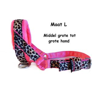 Gentle leader - Zwart - Gevoerd - Maat L - Neon roze - Panter print - Antitrek hoofdhalster hond - Hoofdhalster hond - Antitrek hond - Trainingshalsband