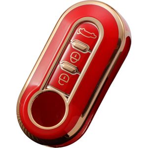 Zachte TPU Sleutelcover - Sleutelhoesje Geschikt voor Fiat 500 / 500L / 500X / 500C / Abarth / Panda / Punto / Stilo - Rood met Goud Metallic - Sleutel Hoesje Cover - Auto Accessoires