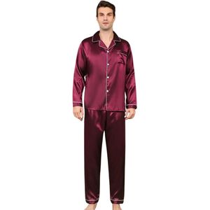 Nivard Satijnen Badjas Heren - Kimono - Kamerjas - Satijn - Ochtendjas - Pyjama - Bordeauxrood - Maat M