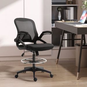 Bureau stoel ergonomische bureaustoel zwenkstoel 360° met verstelbare voetring tot 120 kg veerkrachtig gaas zwart 106-126 cm