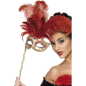 Venetiaanse masker met rode veren - Verkleedmasker - One size
