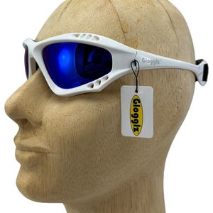 Glogglz® Finz Watersport Zonnebril - Wit - Blauwe Spiegelglazen - UV-bescherming en Polariserend - Sportbril - Anti-condens