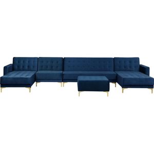 ABERDEEN - Bank U-vormig met ottomaan - Marineblauw - 6 persoons - Fluweel