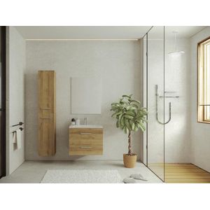 Zwevende badkamerkast - 6 legplanken - Lichte houtlook - KAYLA L 30 cm x H 160 cm x D 25 cm