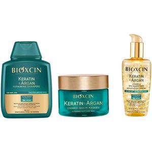 Bioxcin Keratin & Argan Haarverzorgings set - 1 x keratin Argan shampoo 300 ml - 1 x keratin Argan olie 150 ml - 1 x - keratin Argan Haarmasker 225 ml- Bio-Herbal- AntiHaaruival - haarverzorging