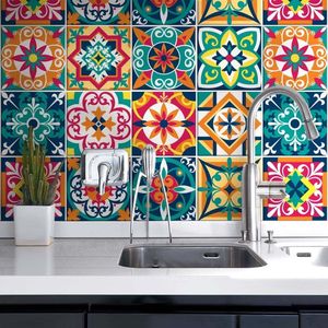 Clord - Tegelstickers - 24 Stuks 10x10cm - PVC Wanddecoratie - Waterbestendig - Mosaïek Cement Tegels in Azulejos Style