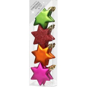 12x Kerstboomversiering gekleurde sterren 6 cm - Kerstboomversiering gekleurd