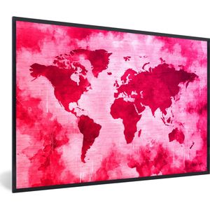 Fotolijst incl. Poster - Wereldkaart - Rood - Roze - 60x40 cm - Posterlijst