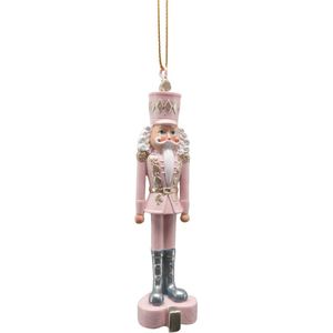 Clayre & Eef Kersthanger Notenkraker 11 cm Roze Wit Kunststof Kerstdecoratie