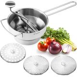 Navaris - Roestvrijstalen Passeerzeef - Met 3 Zeefinzetten - Voor Soepen Jam Smoothies Babyvoeding en Sauzen