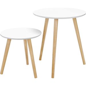 Signature Home Denain Bijzettafels - Set van 2 - Woonkamertafel - Ronde Bijzettafel - Scandinavische Salontafels - Hout - Naturel - Wit - Groot (45x45x50cm) - Klein (35x35x35cm)