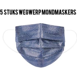 Glitter wegwerp mondmaskers - Blauw - per 5 stuks