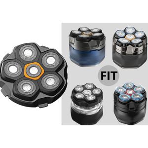 6-delige magnetische vervangende scheerkop voor alle 6D magnetische elektrische scheerapparaten, geschikt voor kale hoofden (1 stuk VM-072)