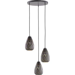 LED Hanglamp - Torna Uno - E27 Fitting - 3-lichts - Rond - Mat Zwart - Aluminium
