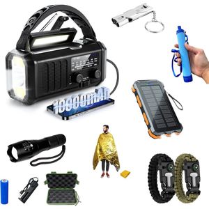 Noodradio - 10.000mAh - Solar Powerbank - Noodradio Solar Opwindbaar - Draagbare en Opwindbare Radio - Nood Radio - Noodpakket - Noodpakket voor thuis - Oorlog - Denk vooruit - Overlevingspakket - Bij Rampen