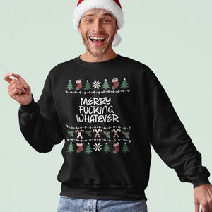 Foute Kersttrui - Kleur Zwart - Merry Fucking Whatever - Maat 2XL - Uniseks Pasvorm - Kerstkleding voor Dames & Heren