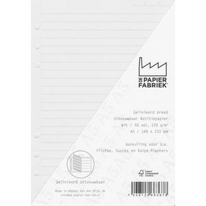 A5 Aanvulling 120g/m² Wit Gelinieerd Notitiepapier 100 Pagina's Uitvouwbaar van A5 naar A4 geschikt voor o.a. Filofax (Clipbook) Succes en Kalpa 6-Ring Planners