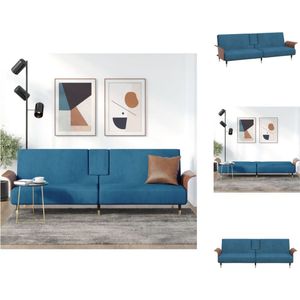 vidaXL Slaapbank Fluwelen Bank - Verstelbare Rugleuning - Comfortabele Zitplaats - Inklapbare Theetafel - Stevig en stabiel frame - Metalen voetjes - Blauw - 224 x 89 x 70 cm - Bank