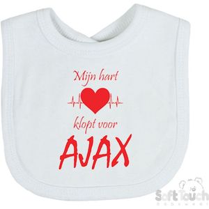 Soft Touch Slabber Slabbetje Slab ""Mijn hart klopt voor AJAX"" Amsterdam Unisex AJAX Katoen Wit/rood Maat 33x22 Cm