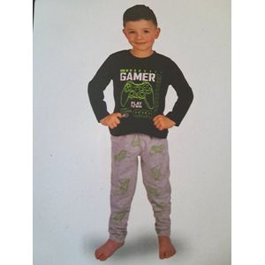 Game Pyjama - Game Controller - Kinderpyjama - Zwart/Grijs - Lange Mouw - 100% Katoen