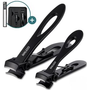 MALEZO Nagelknipper Set - voor Mannen en Vrouwen - Nageltang - Nagelschaar - Kalknagels - Teennagel - Met Nagelvijl - Zwart - Groot - Gift box