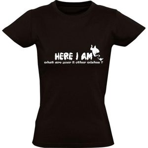 Here i am, what are your other 2 wishes Dames t-shirt | wensen | wens | versiertruc | Zwart