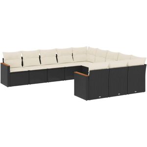 vidaXL Loungeset - 11-delig - Poly Rattan - Zwart Loungeset - Tuinset - Tuinbank - Lounge Set - Buitendecoratie