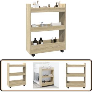 vidaXL Opbergtrolley - 3-laags - Sonoma Eiken Opbergtrolley - Opbergtrolley's - Rolbare Kantoorkast - Rolbare Kast
