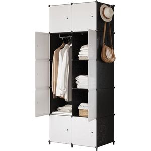 Dressing Kasten - Kledingkast - Kledingkasten Slaapkamer - Organizer - Wit met Zwart