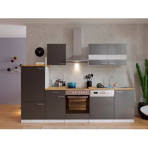 Goedkope keuken 280  cm - complete keuken met apparatuur Malia  - Wit/Grijs - soft close - keramische kookplaat - vaatwasser - afzuigkap - oven  - spoelbak