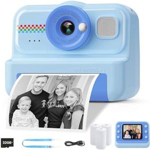 Instant Kinderfotocamera HD/1080P voor Kinderen - Perfect Speelgoedcadeau van 3 tot 12 Jaar met 32G-Kaart en Printpapier