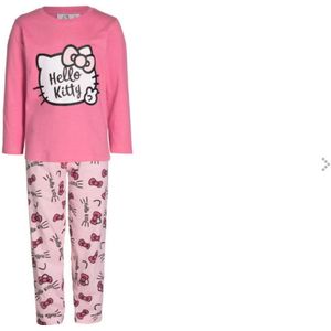Hello Kitty - Damespyjama - Roze - Lange Mouwen - Wijde Pijpen - Knoopsluiting