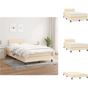 vidaXL Boxspringbed - Bed - 203 x 120 x 78/88 cm - Crème - Stof - Multiplex en bewerkt hout - Pocketvering matras - 120 x 200 x 20 cm - Wit en crème - Bedtopmatras - 120 x 200 x 5 cm (B x L x H) - Wit - vidaXL - Bed