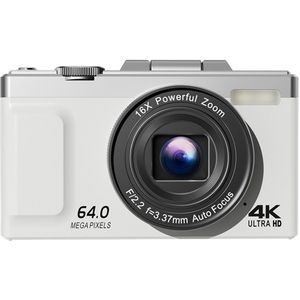 Digitale camera 4K - 64MP 16x autofocus digitale zoom digitale camera, 2,8 inch 270° opvouwbaar LCD-scherm HD compacte vlogcamera met batterijen, 32GB geheugenkaart, geschikt voor beginners, volwassenen - Wit