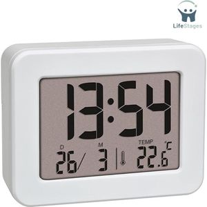 LifeStages - Reiswekker - Mini Wekker Met Temperatuur - Op Batterijen - Datum En Alarm - Wit