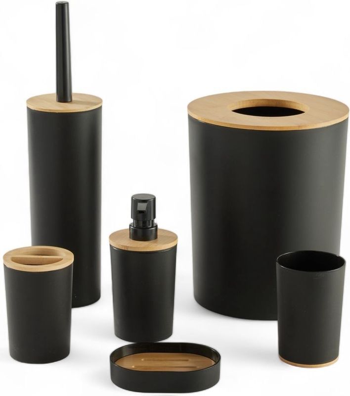 Set van 6 Badkameraccessoires - UTILITY - Seifenspender - Zahnbürstenhouder - Seifenhalter - WC-Bürste - Mülleimer 5L