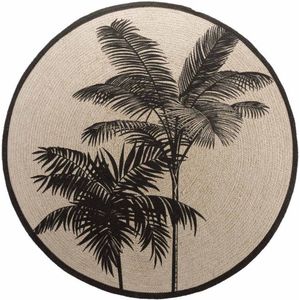 Katoenen Tapijt rond Palm Tree – Zwart – Bruin – Ø120 cm