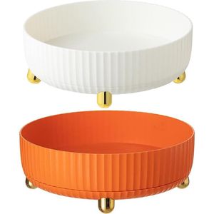 Set van 2 360° draaibaar opbergrek, Lazy Susan kruidenrek, draaibaar, multifunctionele draaitafelorganizer, keukenkoelkastorganizer voor keukens, badkamer en kantoor, wit + oranje