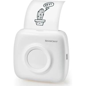 SILVERCREST® Mini pocketprinter - Mobiele fotoprinter - Compatibiliteit: gangbare Android en iOS apparaten - Afdrukkleur: zwart en wit - Afmetingen: 88x81 x42 mm - Altijd en overal afdrukken - Perfect voor het ontwerpen van uw planner/notitieboekje