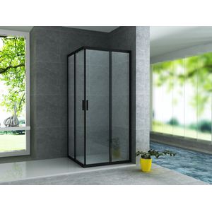 DOUCHECABINE HOEKINSTAP MAT ZWART 6MM (90X90X195CM)